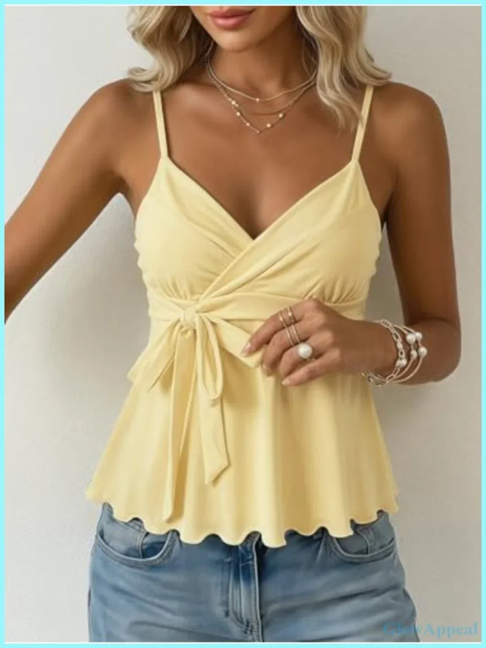 Sleeveless V-Neck Peplum Crop Wrap Top Cute Summer Tie Front Tank Camisole